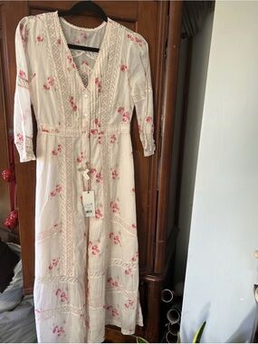 LoveShackFancy desert Victorian Maxy Dress with Pink Floral Print